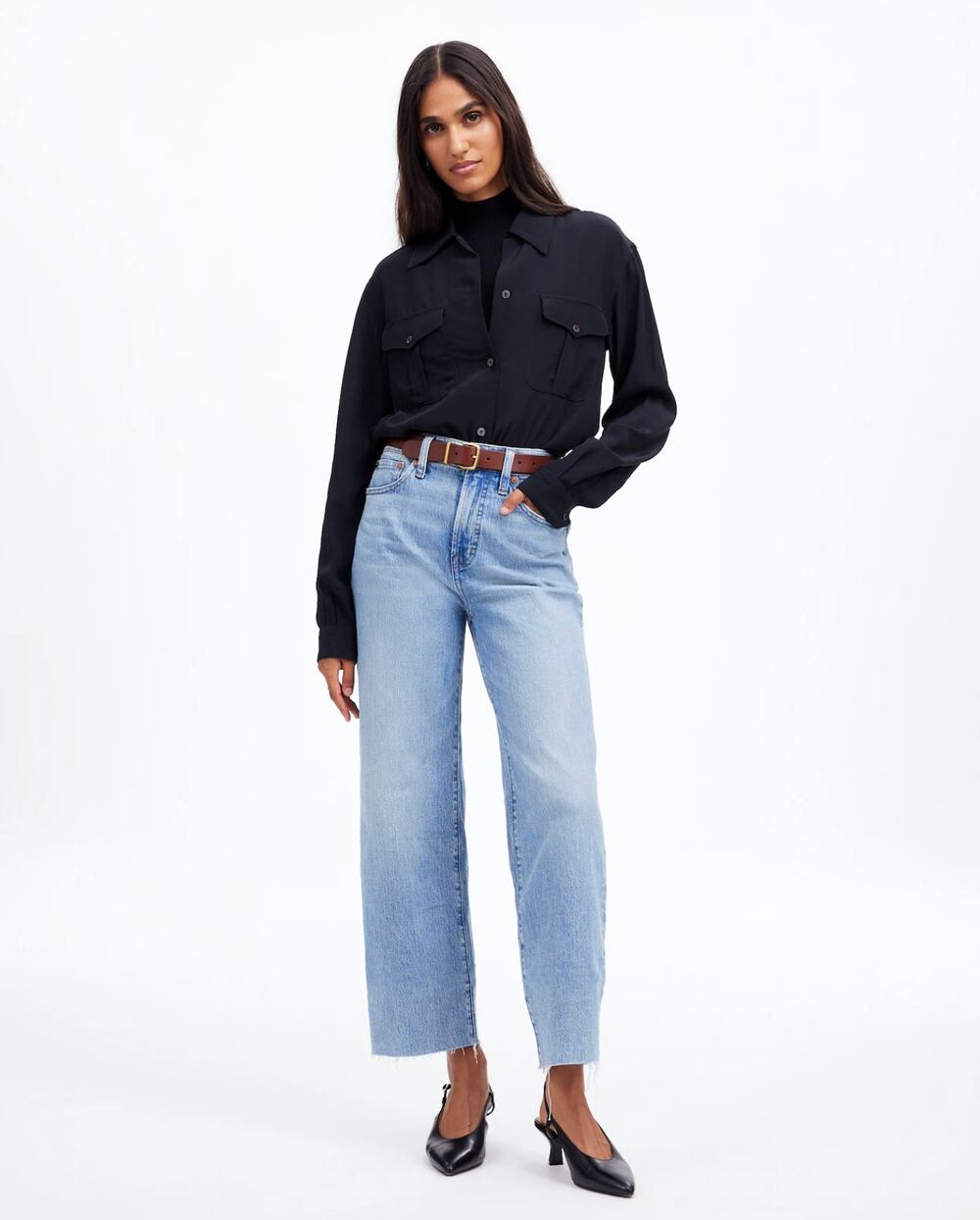 Madewell Perfect Vintage Wide Leg Crop Jeans Light Wash Raw Hem 28